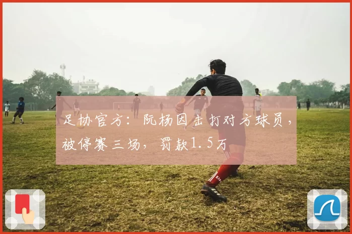 足协官方:阮杨因击打对方球员,被停赛三场,罚款1.5万