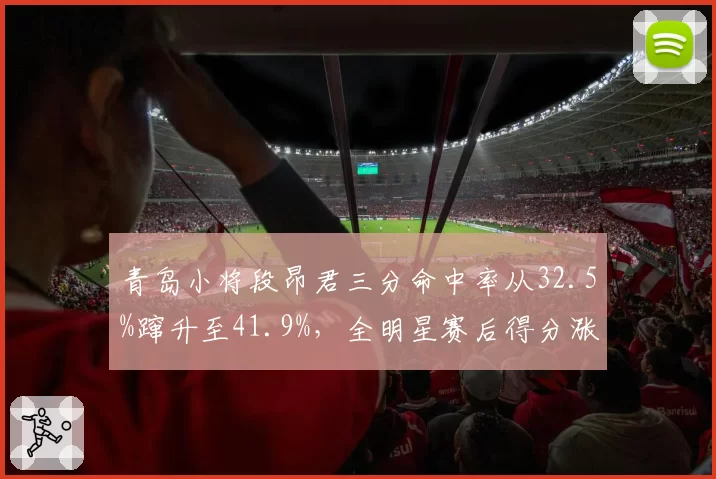 青岛小将段昂君三分命中率从32.5%蹿升至41.9%，全明星赛后得分涨幅位居00后球员第一
